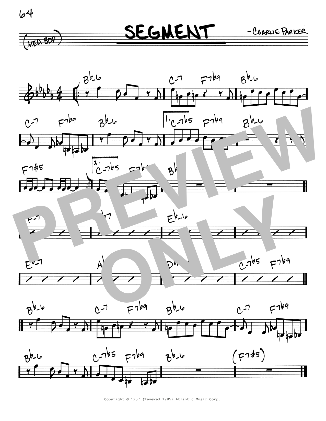 Charlie Parker Segment Sheet Music Notes & Chords for Real Book – Melody & Chords – Eb Instruments - Download or Print PDF