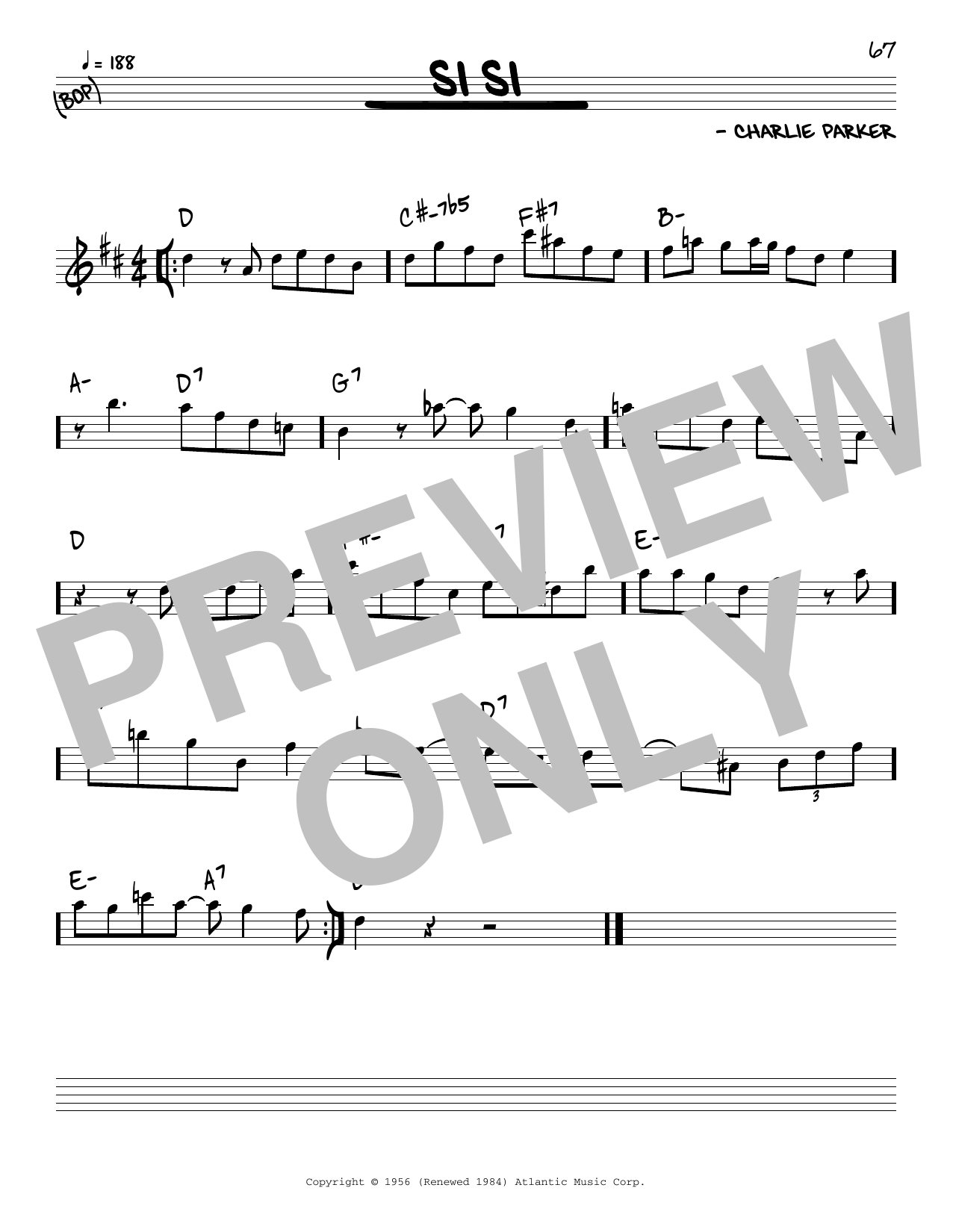 Charlie Parker Si Si Sheet Music Notes & Chords for Real Book – Melody & Chords - Download or Print PDF