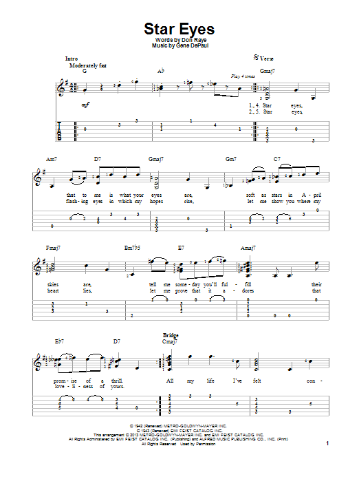 Charlie Parker Star Eyes Sheet Music Notes & Chords for Easy Guitar Tab - Download or Print PDF