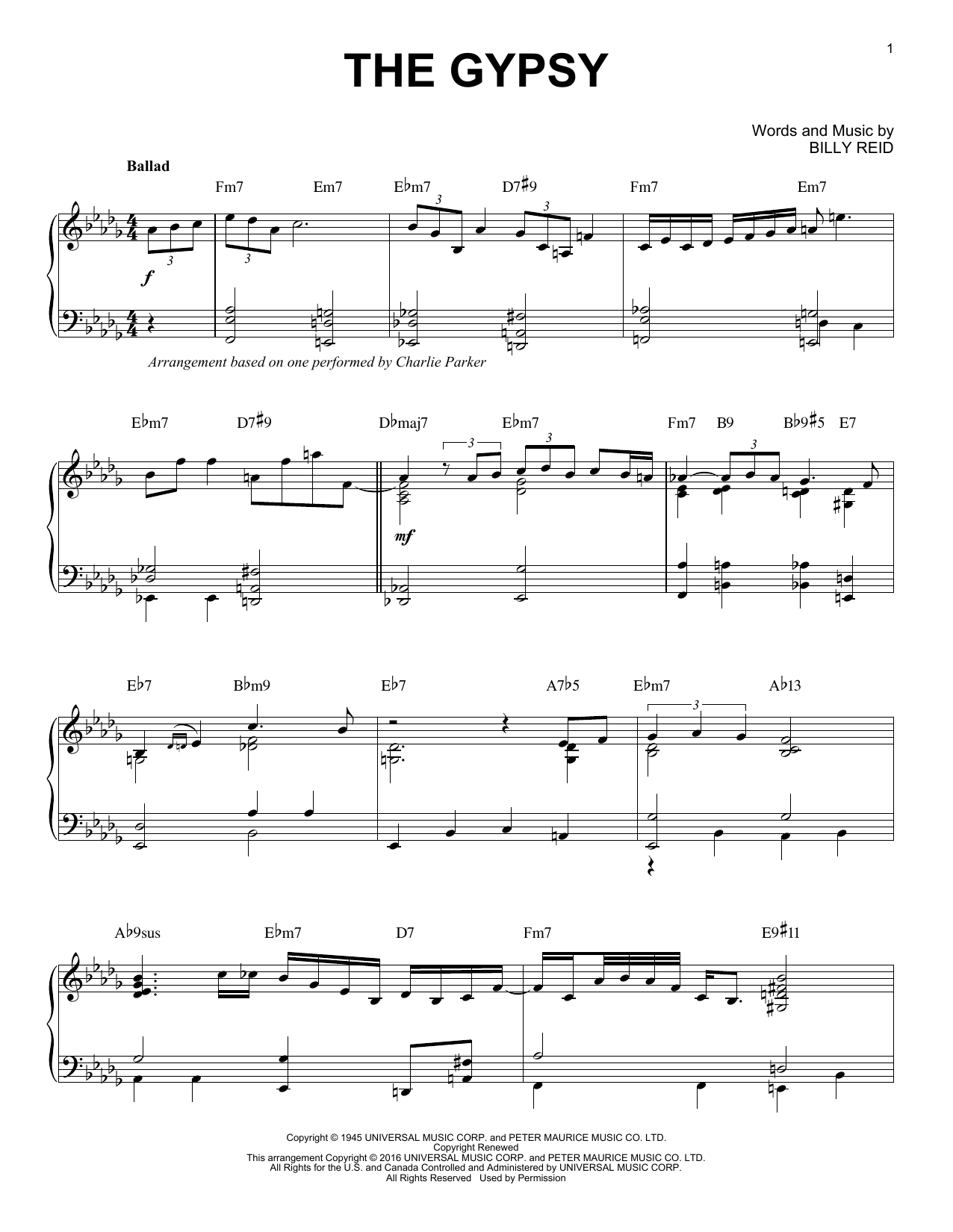 Charlie Parker The Gypsy (arr. Brent Edstrom) Sheet Music Notes & Chords for Piano - Download or Print PDF
