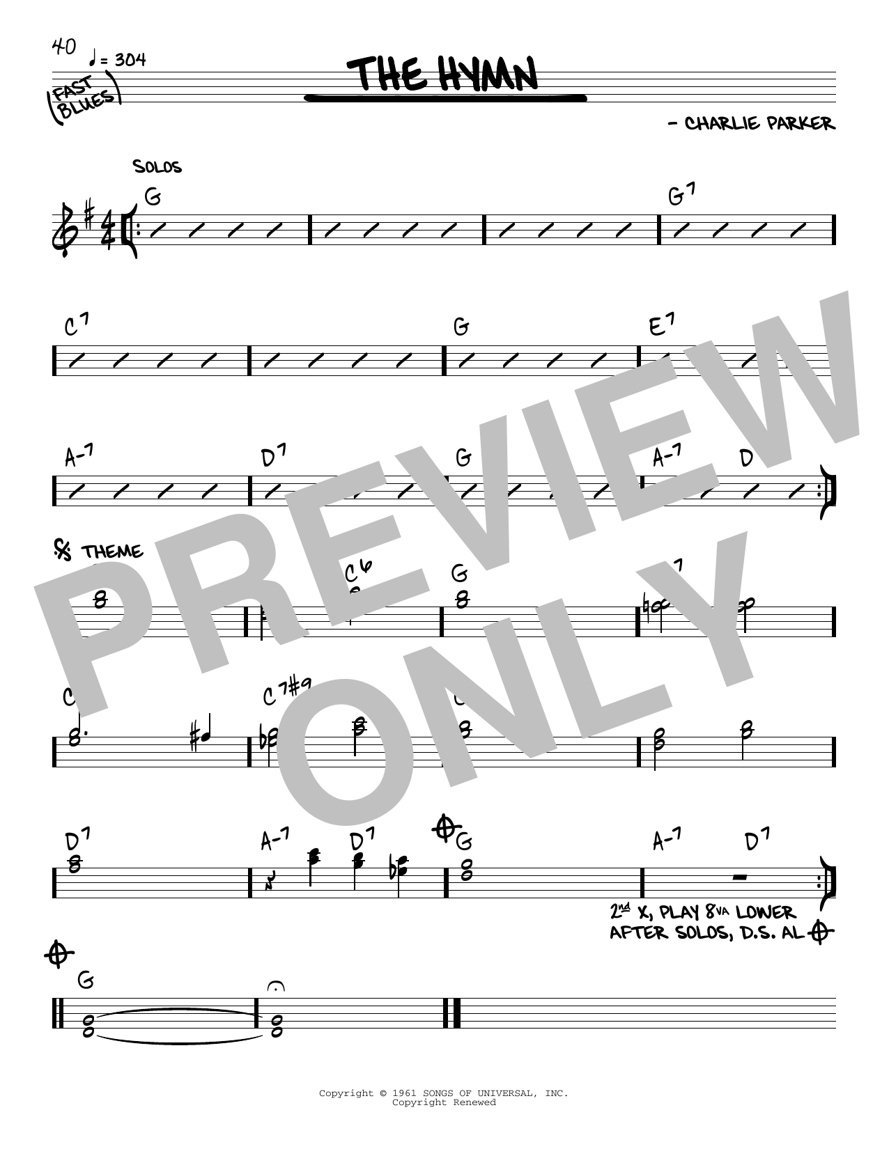 Charlie Parker The Hymn Sheet Music Notes & Chords for Real Book – Melody & Chords - Download or Print PDF