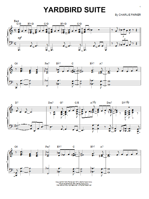 Charlie Parker Yardbird Suite (arr. Brent Edstrom) Sheet Music Notes & Chords for Piano - Download or Print PDF