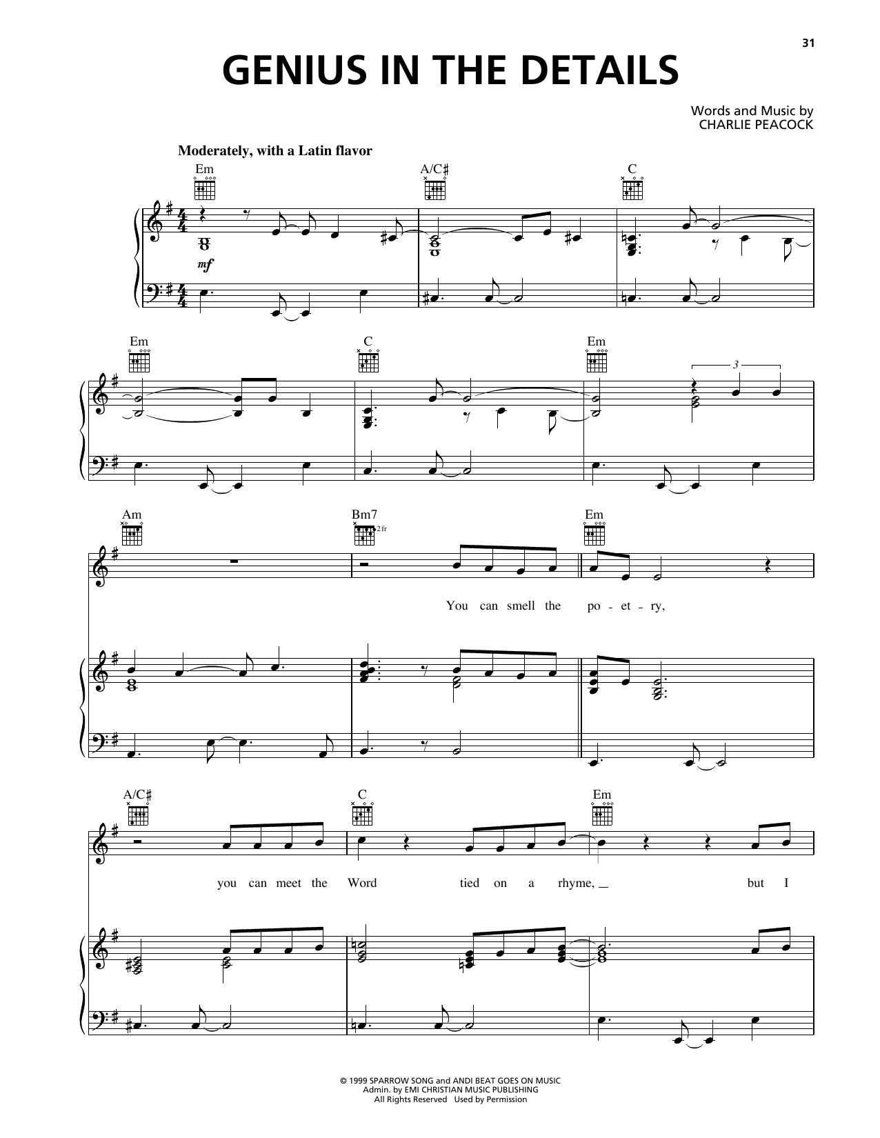 Charlie Peacock Genius In The Details Sheet Music Notes & Chords for Piano, Vocal & Guitar Chords (Right-Hand Melody) - Download or Print PDF