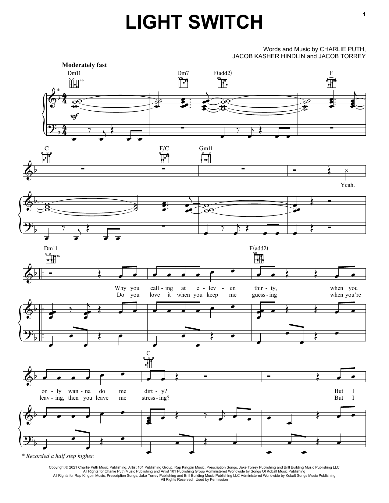 Charlie Puth Light Switch Sheet Music Notes & Chords for Ukulele - Download or Print PDF