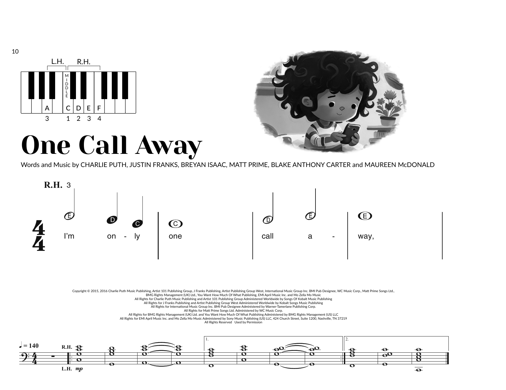 Charlie Puth One Call Away (arr. Brittany McCorriston) Sheet Music Notes & Chords for Very Beginner Piano - Download or Print PDF