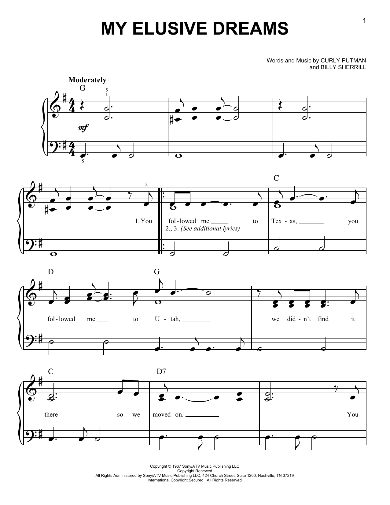Charlie Rich My Elusive Dreams Sheet Music Notes & Chords for Easy Piano - Download or Print PDF