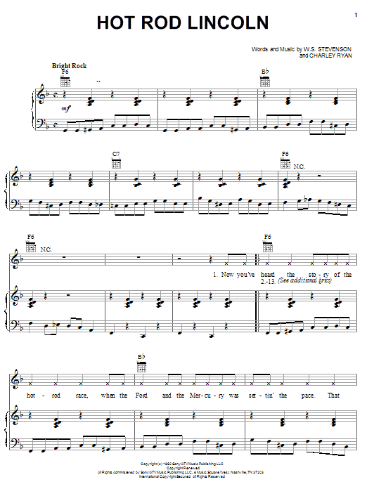 Charlie Ryan Hot Rod Lincoln Sheet Music Notes & Chords for Piano, Vocal & Guitar (Right-Hand Melody) - Download or Print PDF Charlie Ryan Hot Rod Lincoln Sheet Music Notes & Chords for Piano, Vocal & Guitar (Right-Hand Melody) - Download or Print PDF