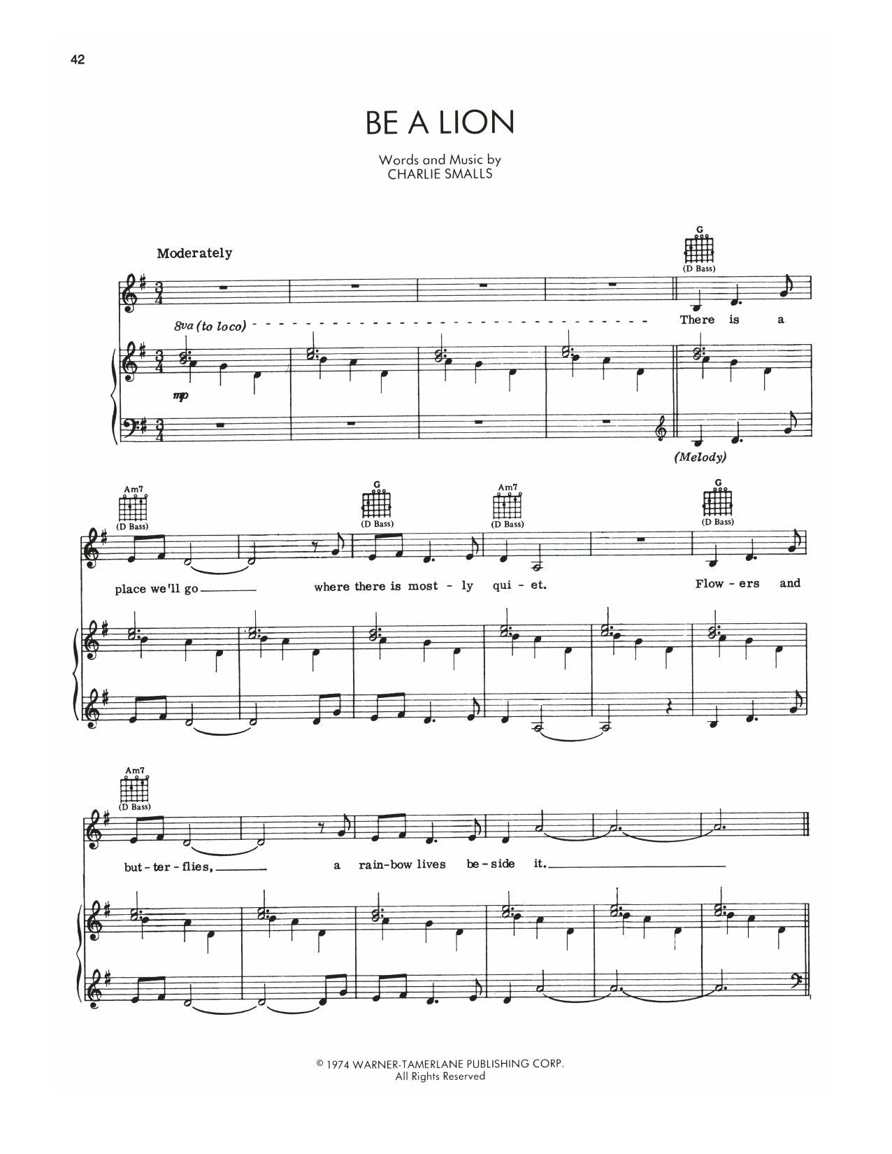 Charlie Smalls Be A Lion (from The Wiz) Sheet Music Notes & Chords for Piano, Vocal & Guitar Chords (Right-Hand Melody) - Download or Print PDF