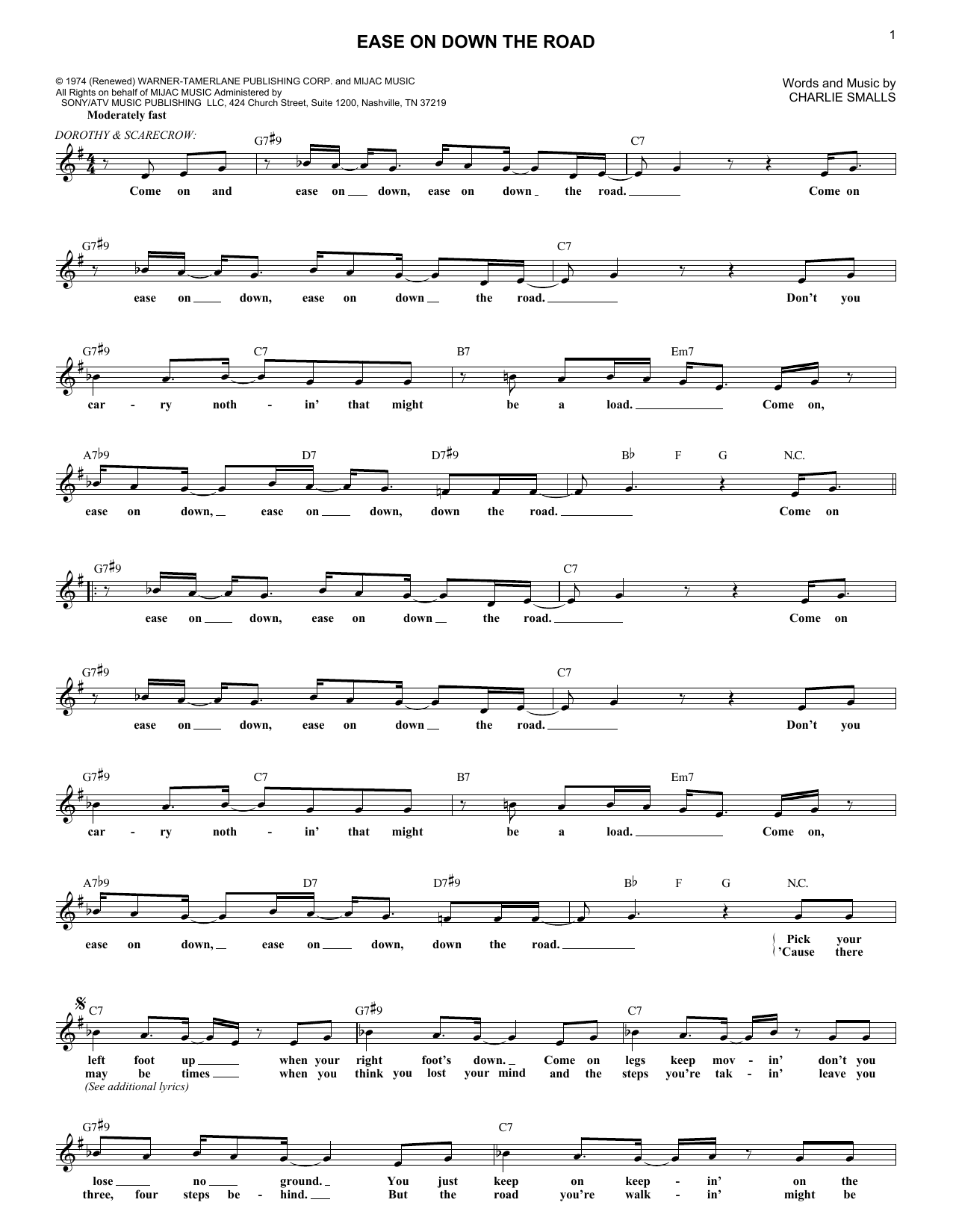 Charlie Smalls Ease On Down The Road Sheet Music Notes & Chords for Real Book – Melody & Chords - Download or Print PDF
