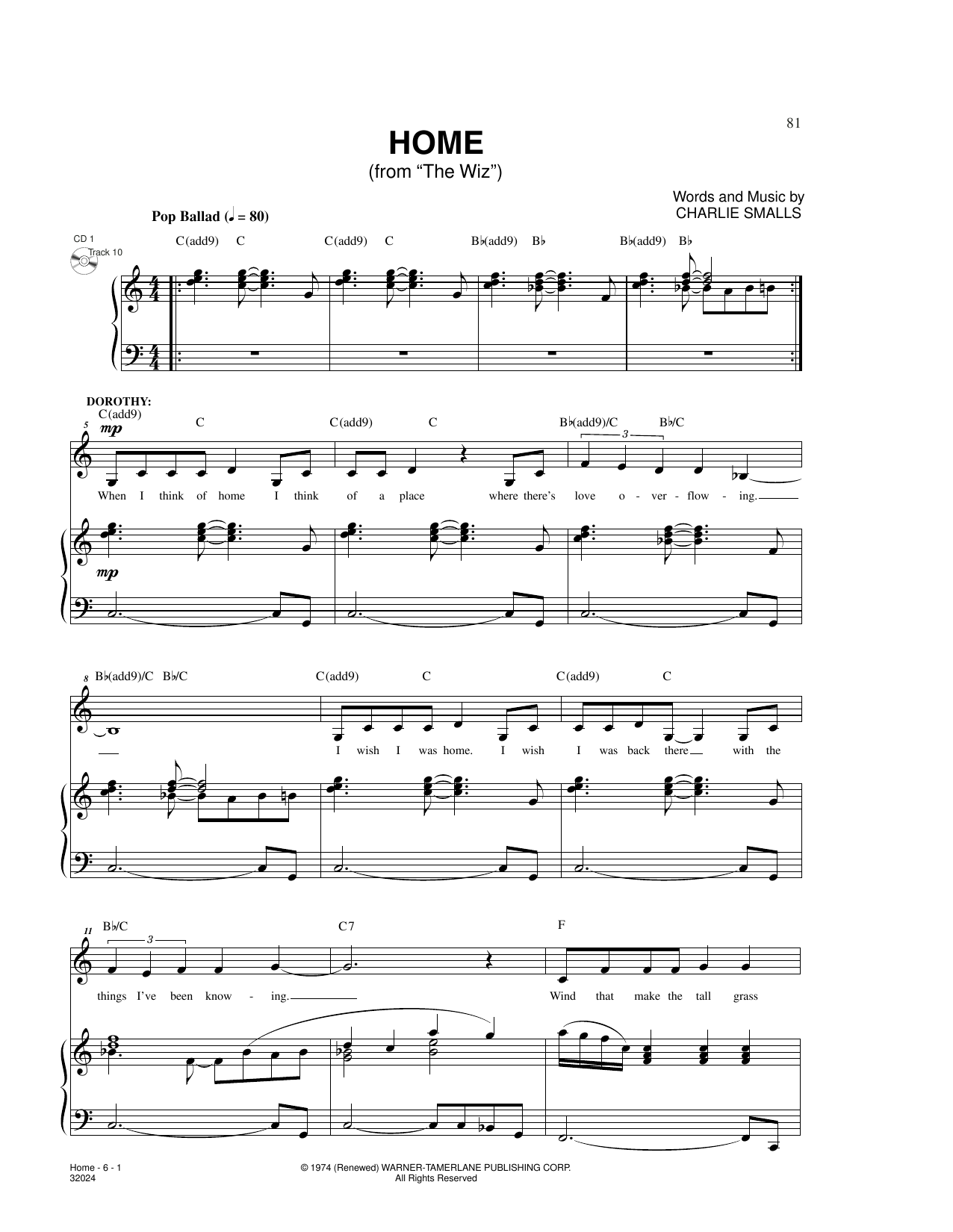 Charlie Smalls Home (from The Wiz) Sheet Music Notes & Chords for Piano & Vocal - Download or Print PDF