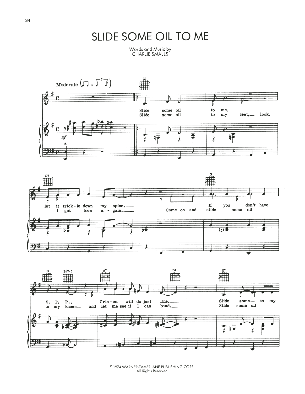 Charlie Smalls Slide Some Oil To Me (from The Wiz) Sheet Music Notes & Chords for Piano, Vocal & Guitar Chords (Right-Hand Melody) - Download or Print PDF
