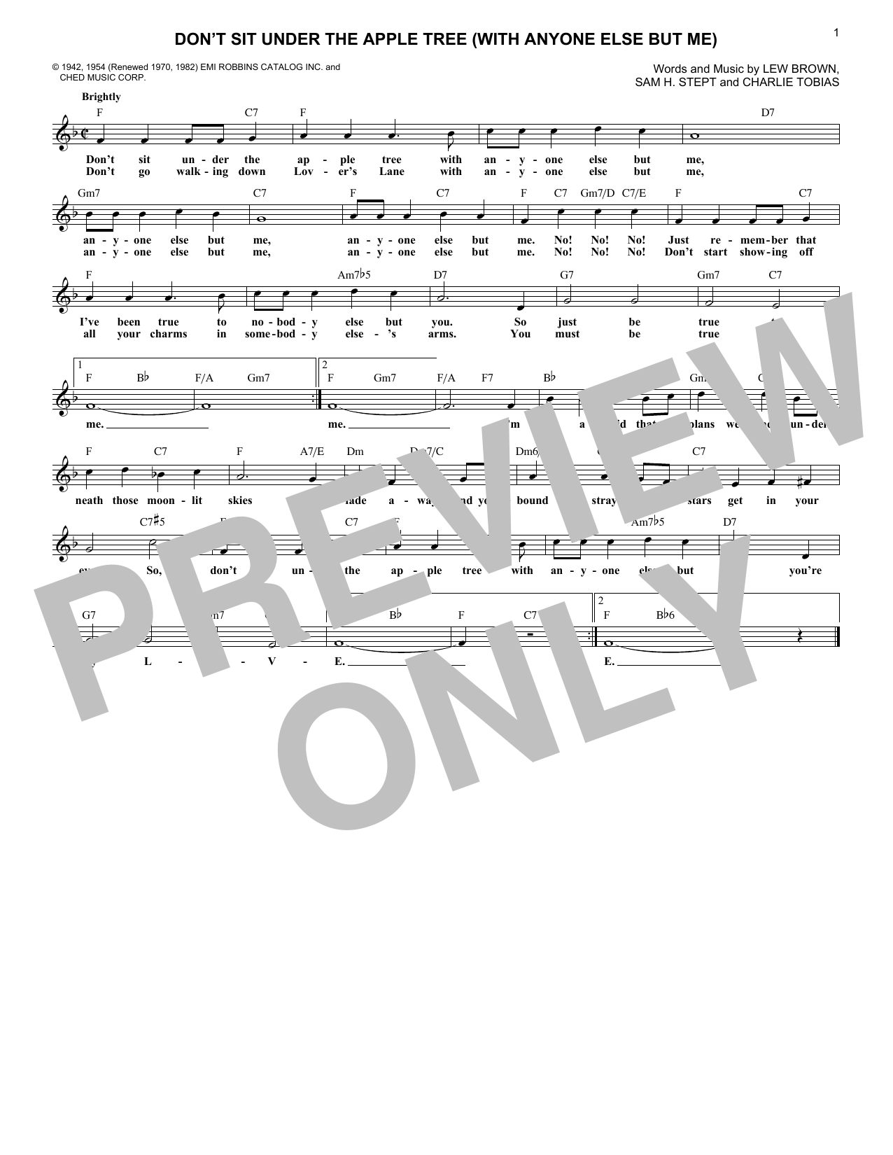 Charlie Tobias Don't Sit Under The Apple Tree (With Anyone Else But Me) Sheet Music Notes & Chords for Melody Line, Lyrics & Chords - Download or Print PDF