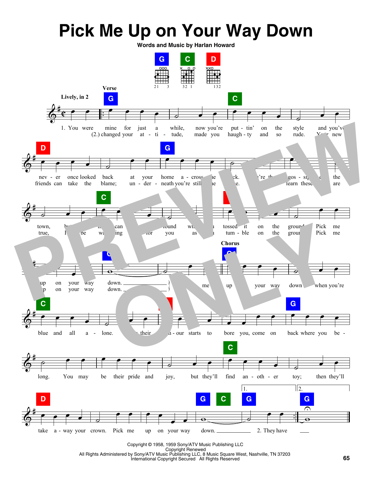 Charlie Walker Pick Me Up On Your Way Down Sheet Music Notes & Chords for Chord Buddy - Download or Print PDF