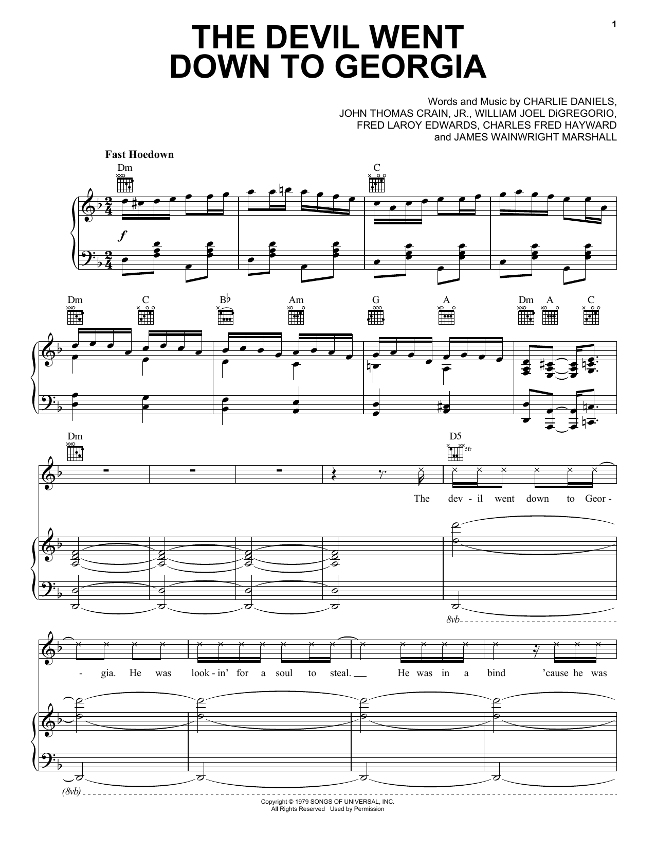 Preview Charlie Daniels Band The Devil Went Down To Georgia Pop sheet music, notes and chords for Easy Guitar, SKU: 72106 The Devil Went Down To Georgia sheet music