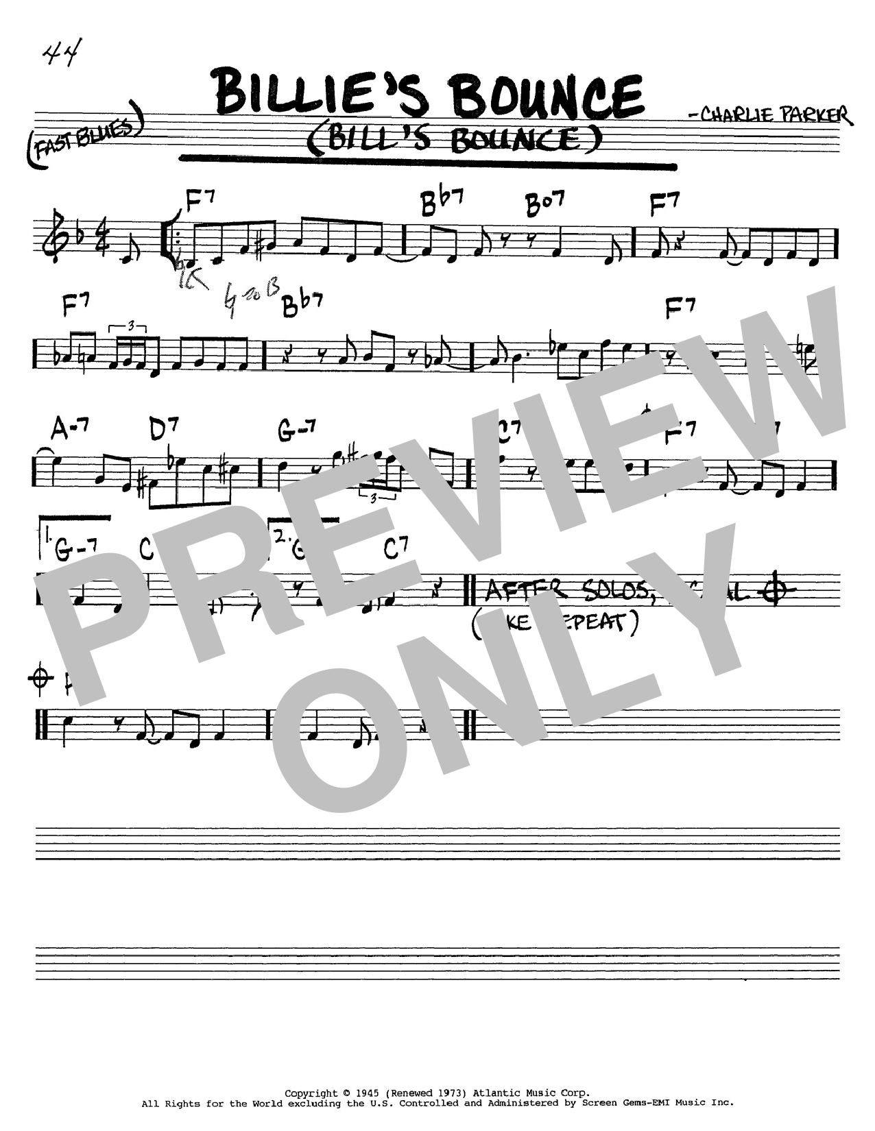 Charlie Parker Billie S Bounce Bill S Bounce Sheet Music Download Pdf Score 152353