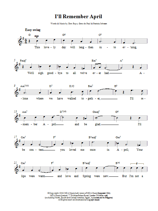 Preview Charlie Parker I'll Remember April Jazz sheet music, notes and chords for Piano, SKU: 18736 I'll Remember April sheet music