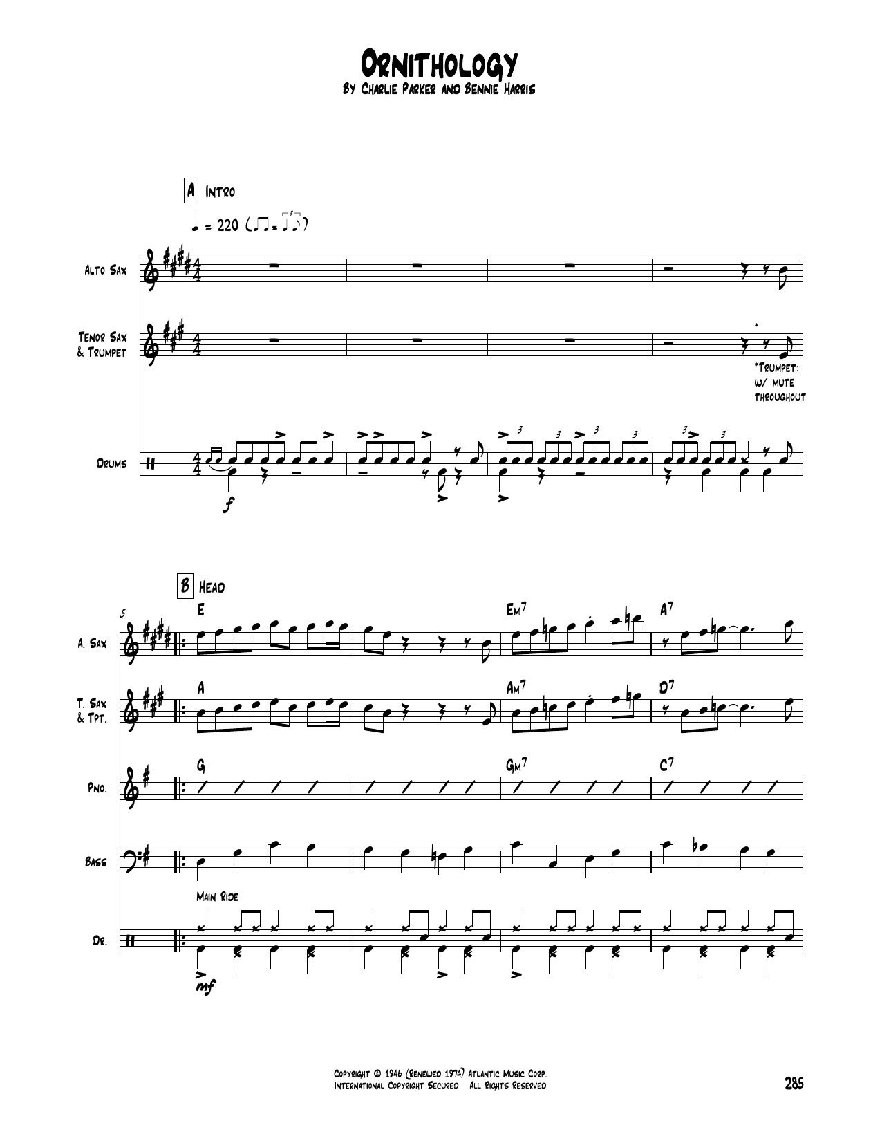 Charlie Parker Ornithology Sheet Music Download PDF Score 198771