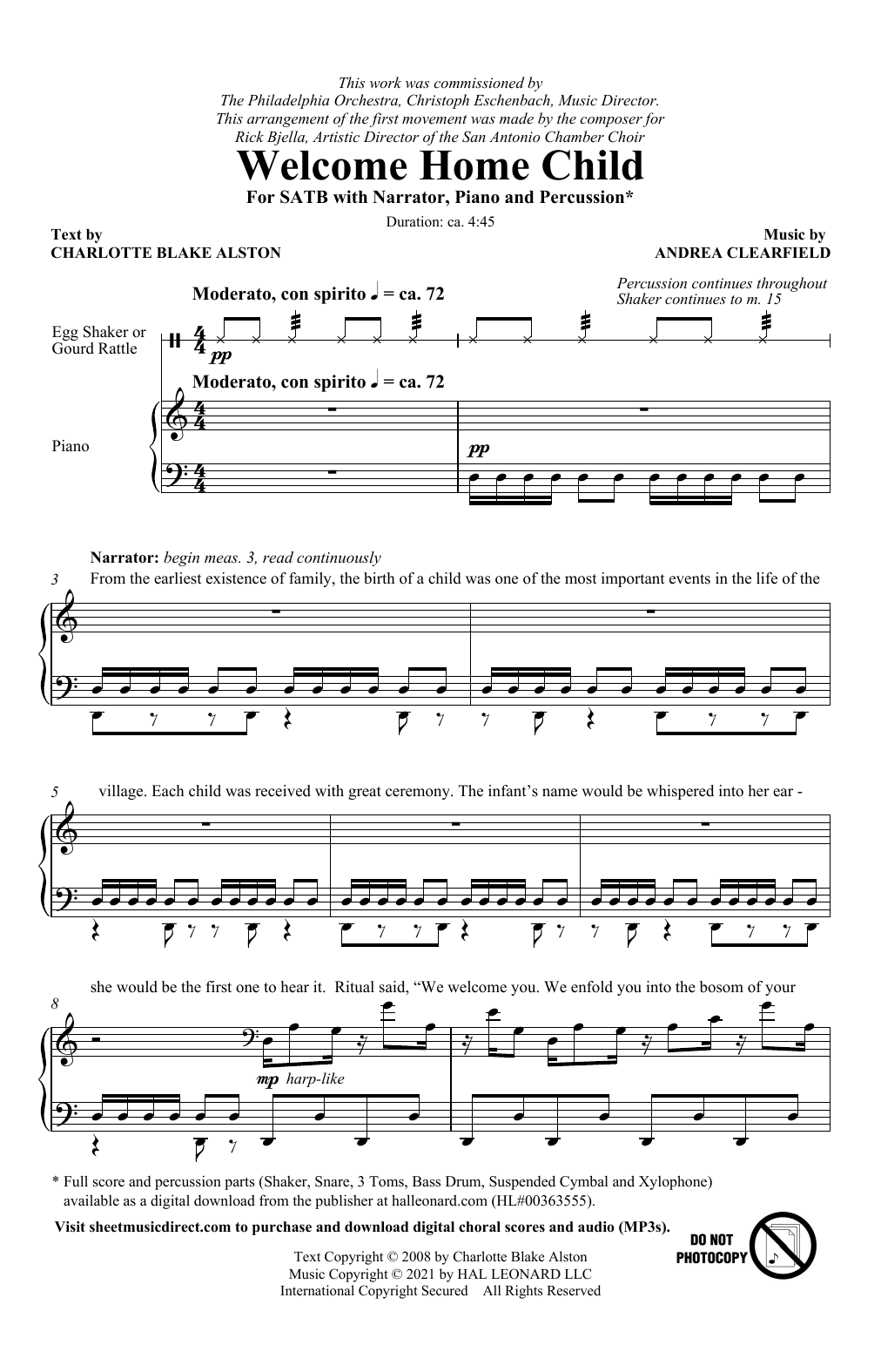 Charlotte Blake Alston and Andrea Clearfield Welcome Home Child Sheet Music Notes & Chords for SATB Choir - Download or Print PDF