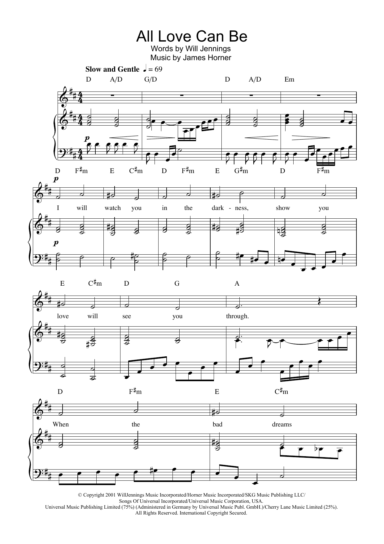 Charlotte Church All Love Can Be (from A Beautiful Mind) Sheet Music Notes & Chords for Piano, Vocal & Guitar (Right-Hand Melody) - Download or Print PDF