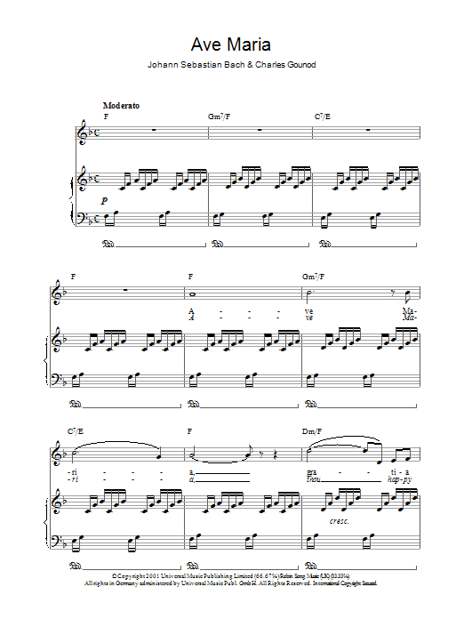 Charlotte Church Ave Maria Sheet Music Notes & Chords for Piano, Vocal & Guitar - Download or Print PDF
