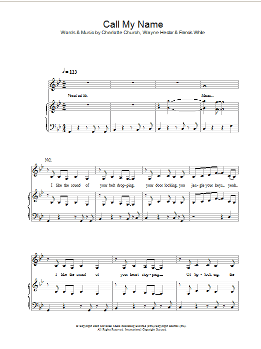 Charlotte Church Call My Name Sheet Music Notes & Chords for Piano, Vocal & Guitar (Right-Hand Melody) - Download or Print PDF
