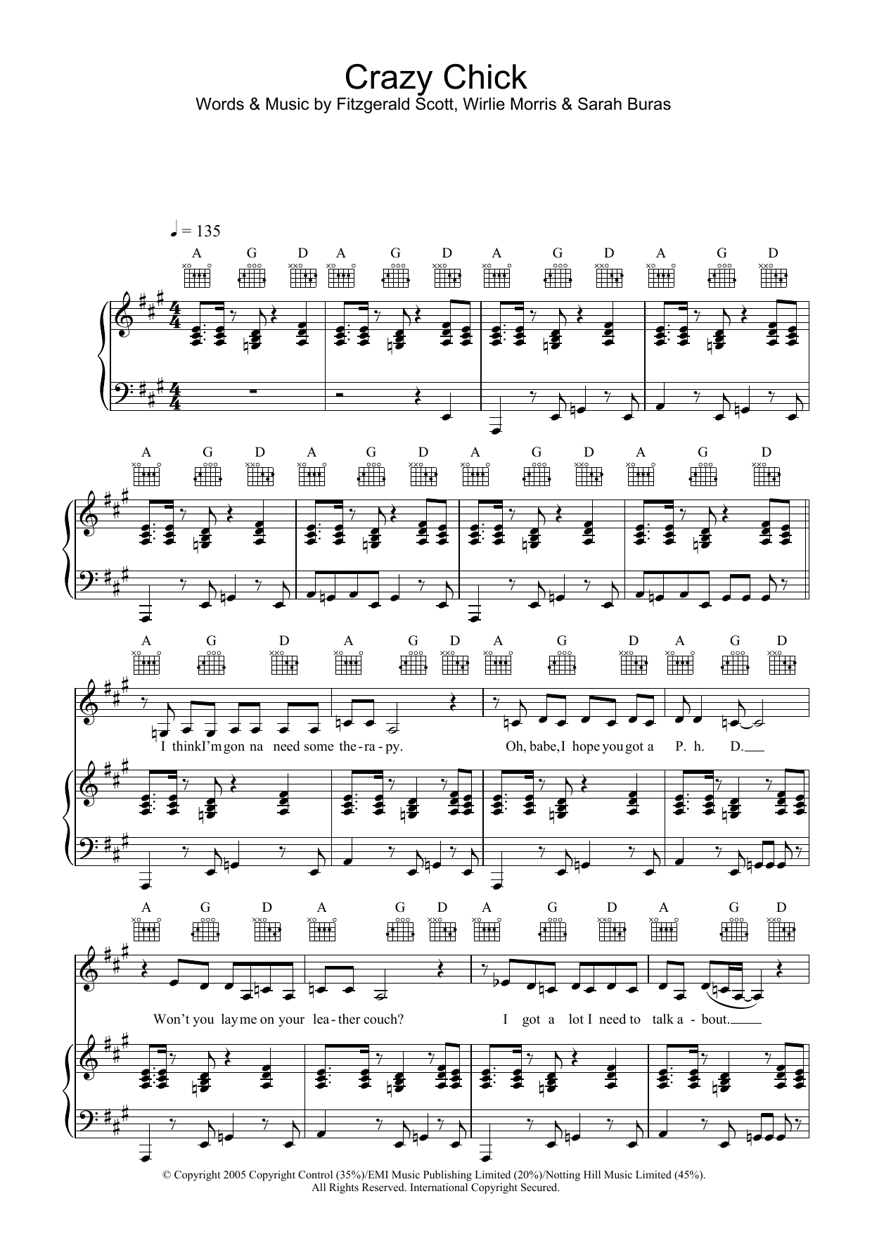 Charlotte Church Crazy Chick Sheet Music Notes & Chords for Piano, Vocal & Guitar - Download or Print PDF