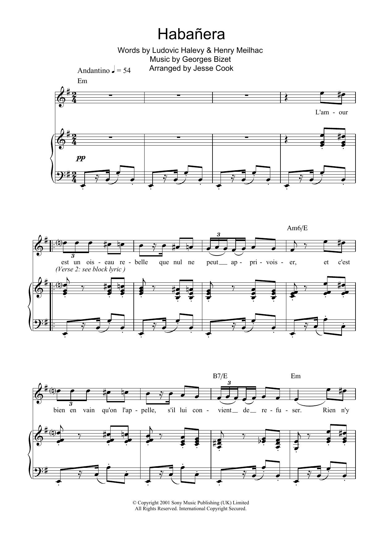 Charlotte Church Habanera (from Carmen) Sheet Music Notes & Chords for Piano, Vocal & Guitar - Download or Print PDF