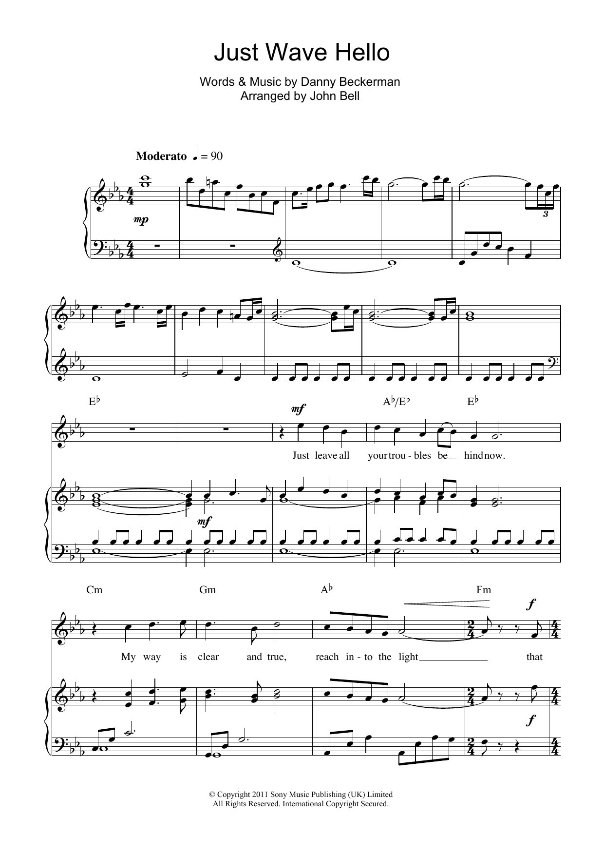 Charlotte Church Just Wave Hello Sheet Music Notes & Chords for Piano, Vocal & Guitar (Right-Hand Melody) - Download or Print PDF