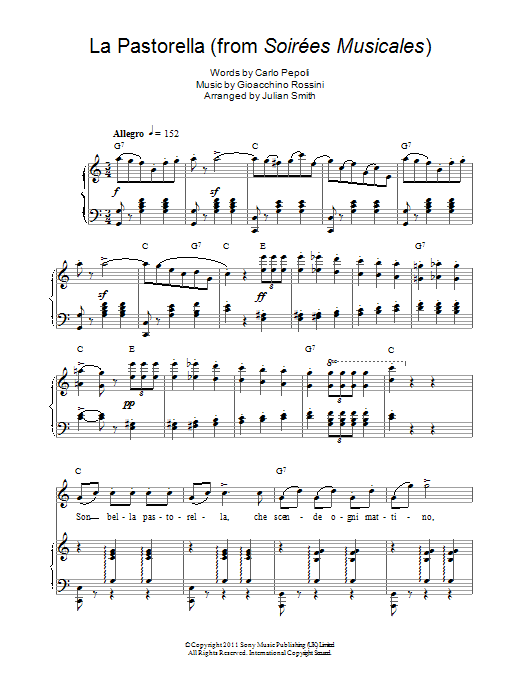 Charlotte Church La Pastorella Sheet Music Notes & Chords for Piano, Vocal & Guitar - Download or Print PDF