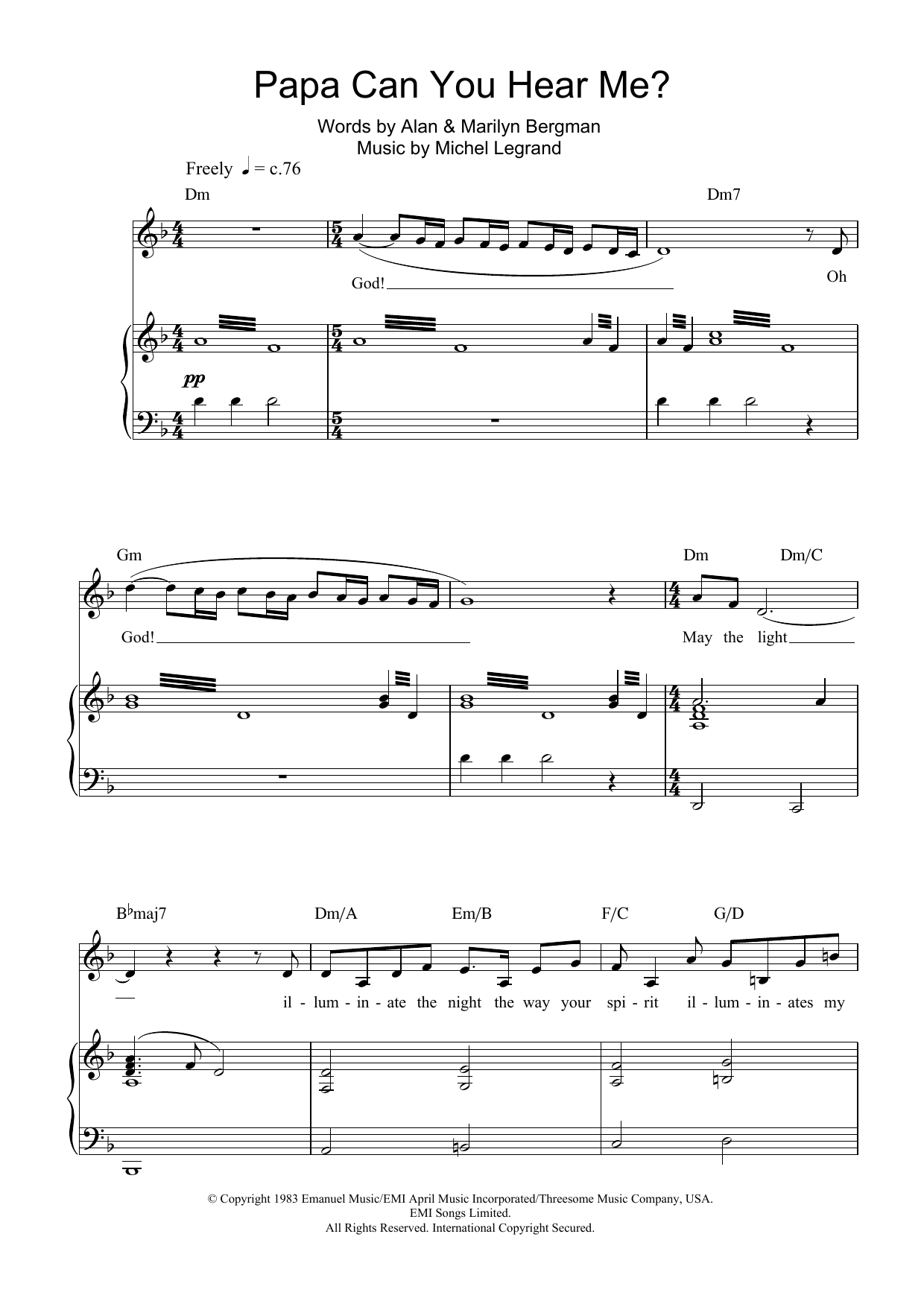 Charlotte Church Papa Can You Hear Me? Sheet Music Notes & Chords for Piano, Vocal & Guitar - Download or Print PDF