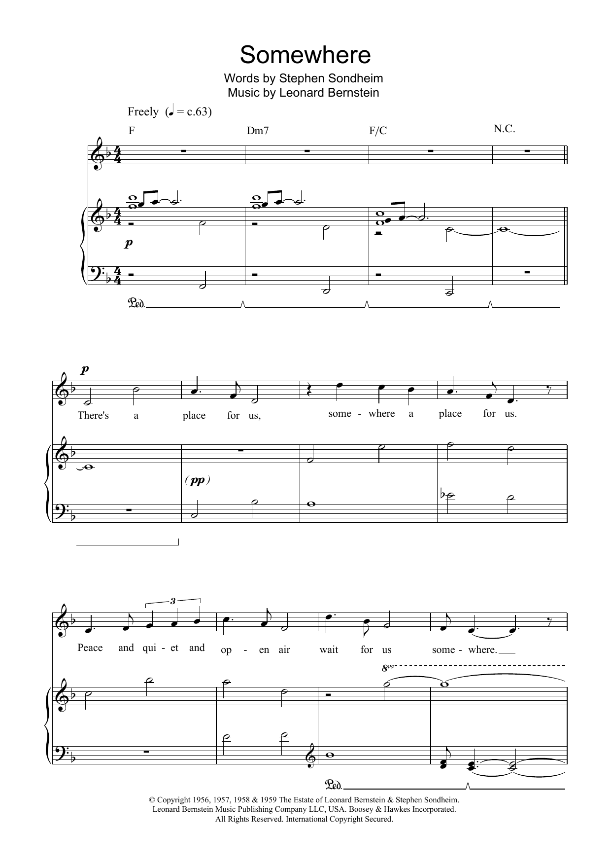 Charlotte Church Somewhere (from West Side Story) Sheet Music Notes & Chords for Piano, Vocal & Guitar - Download or Print PDF