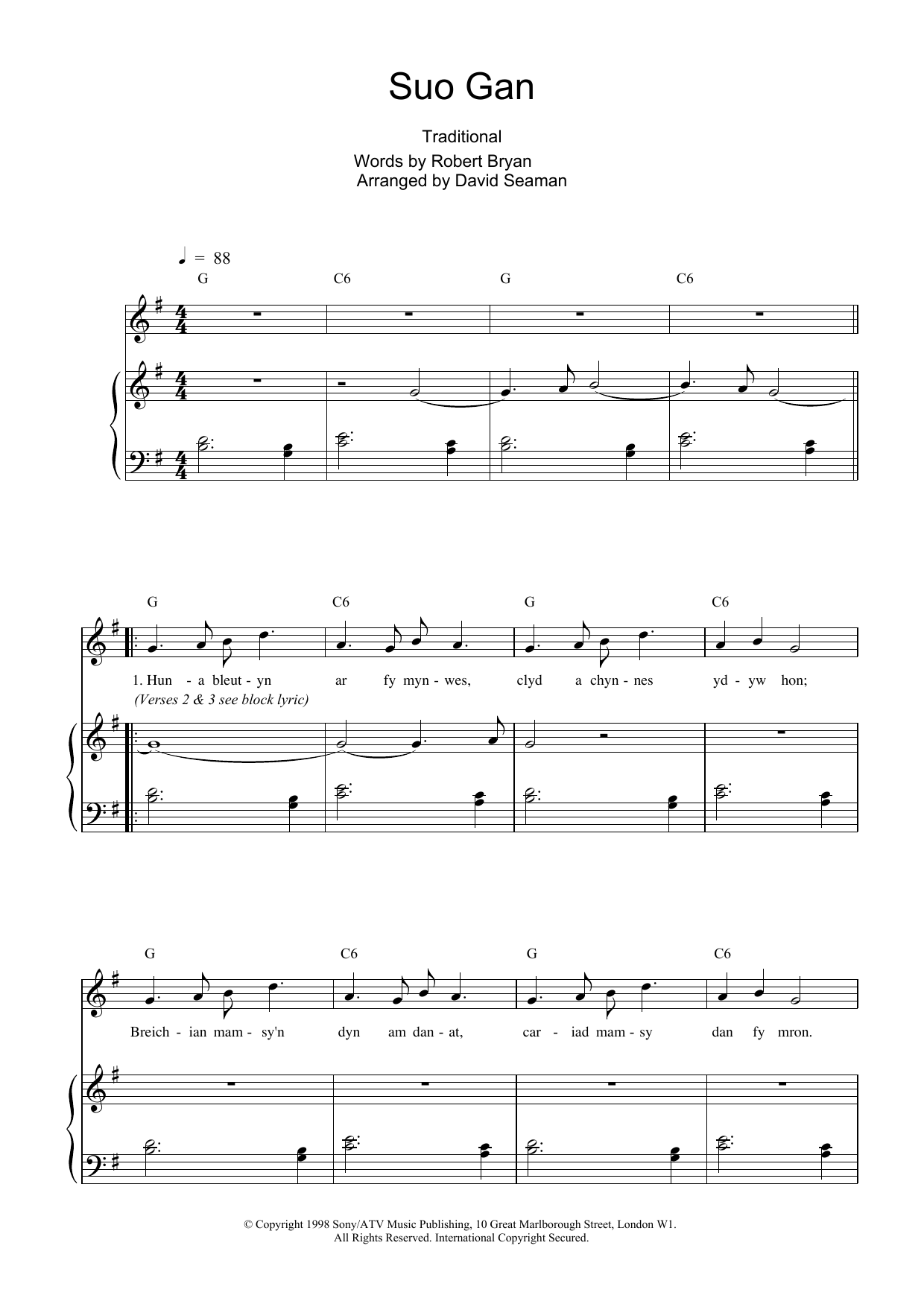 Charlotte Church Suo Gan Sheet Music Notes & Chords for Piano, Vocal & Guitar - Download or Print PDF