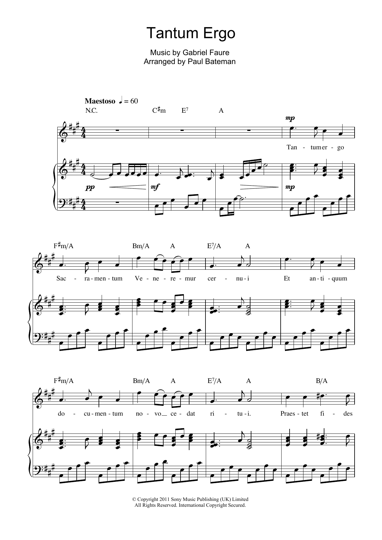 Charlotte Church Tantum Ergo Sheet Music Notes & Chords for Piano, Vocal & Guitar (Right-Hand Melody) - Download or Print PDF