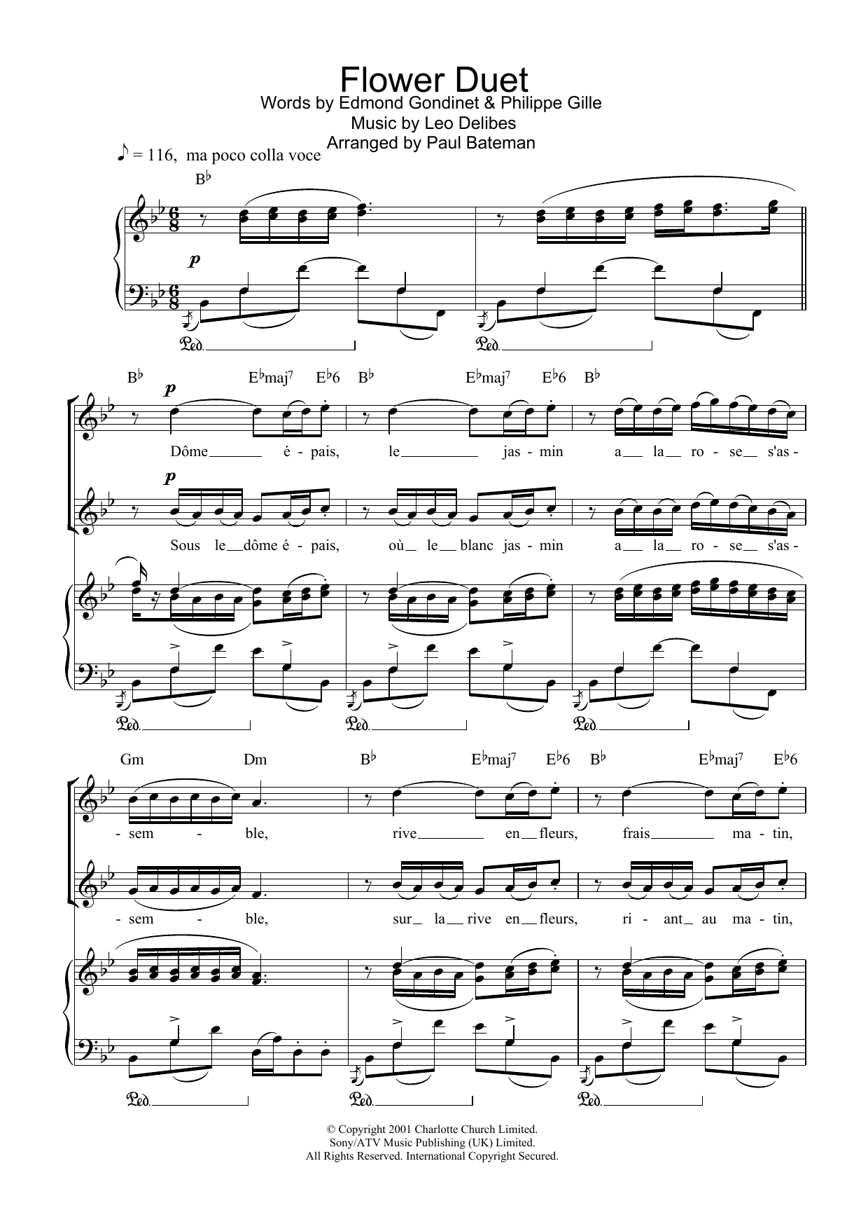 Charlotte Church The Flower Duet Sheet Music Notes & Chords for Piano, Vocal & Guitar (Right-Hand Melody) - Download or Print PDF