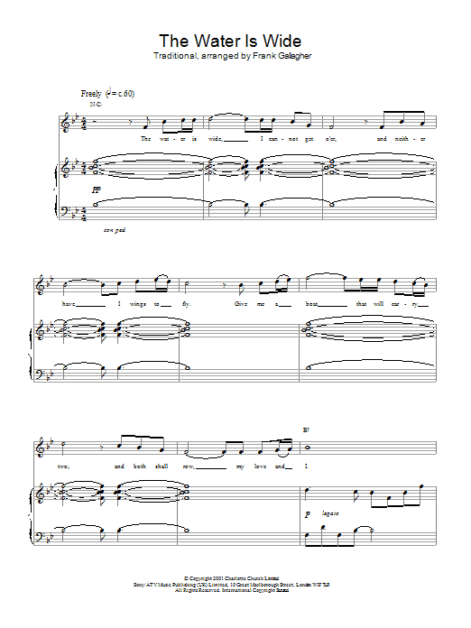 Charlotte Church The Water Is Wide Sheet Music Notes & Chords for Piano, Vocal & Guitar (Right-Hand Melody) - Download or Print PDF