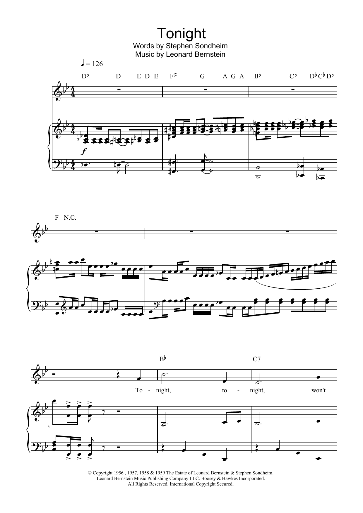 Charlotte Church Tonight (from West Side Story) Sheet Music Notes & Chords for Piano, Vocal & Guitar - Download or Print PDF
