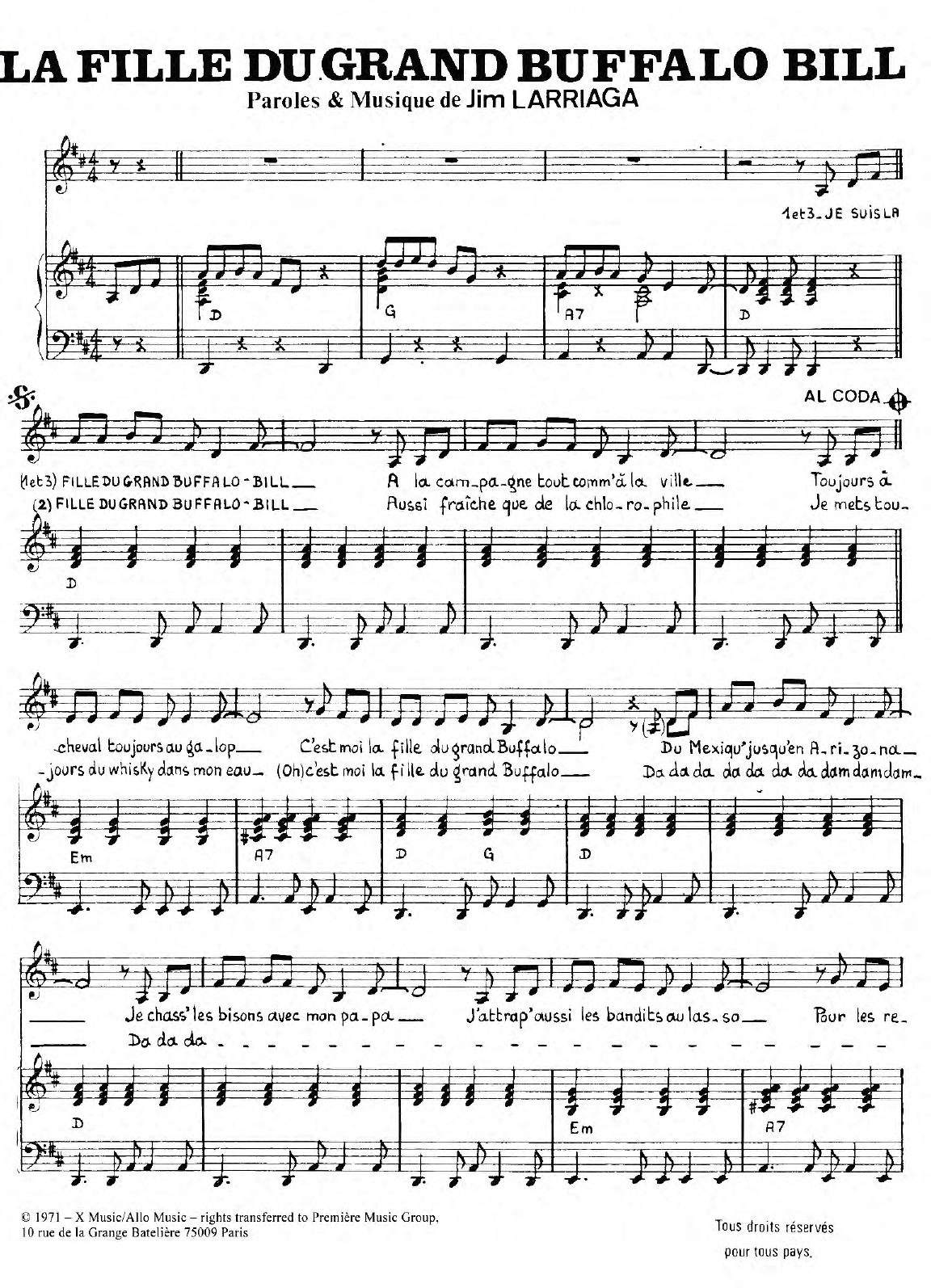 Charlotte Julian Fille du Grand Buffalo Bill Sheet Music Notes & Chords for Piano & Vocal - Download or Print PDF
