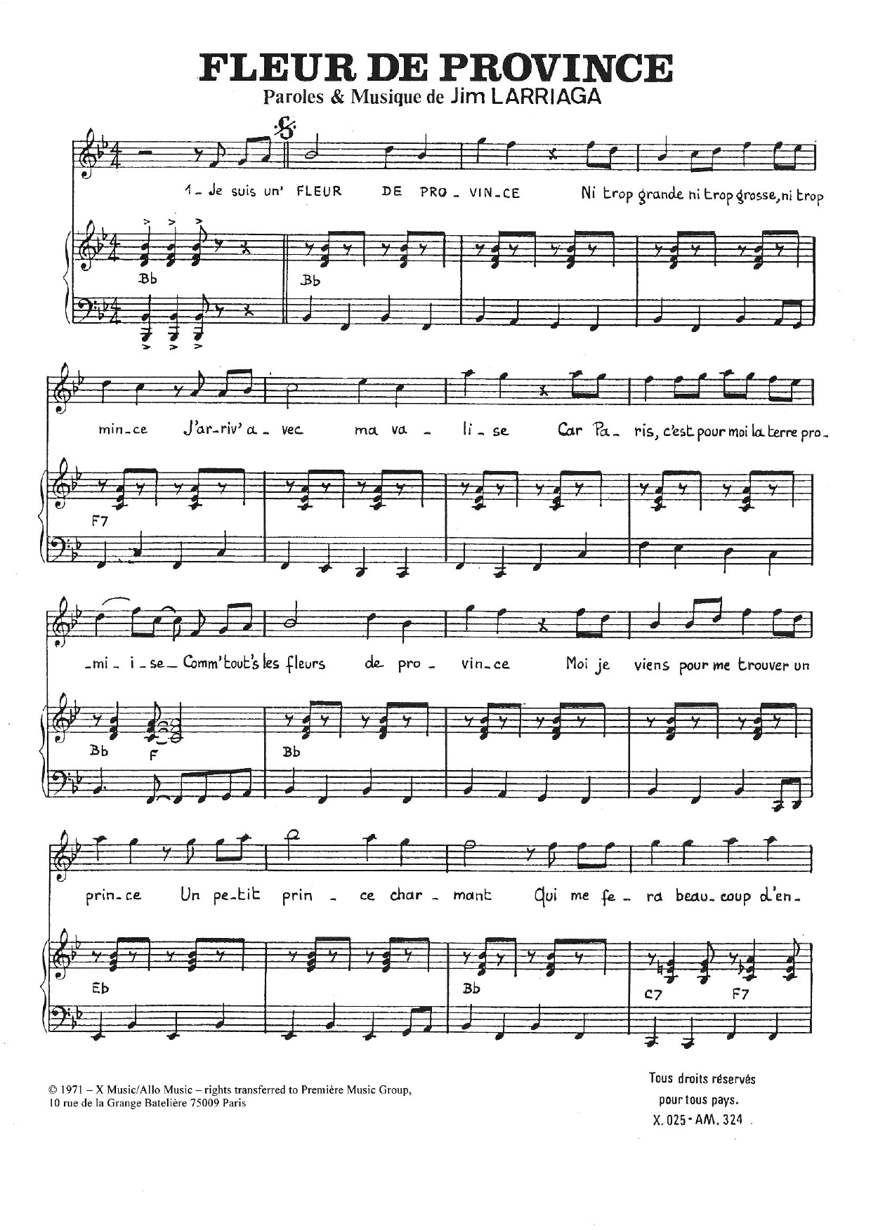 Charlotte Julian Fleur de Province Sheet Music Notes & Chords for Piano & Vocal - Download or Print PDF