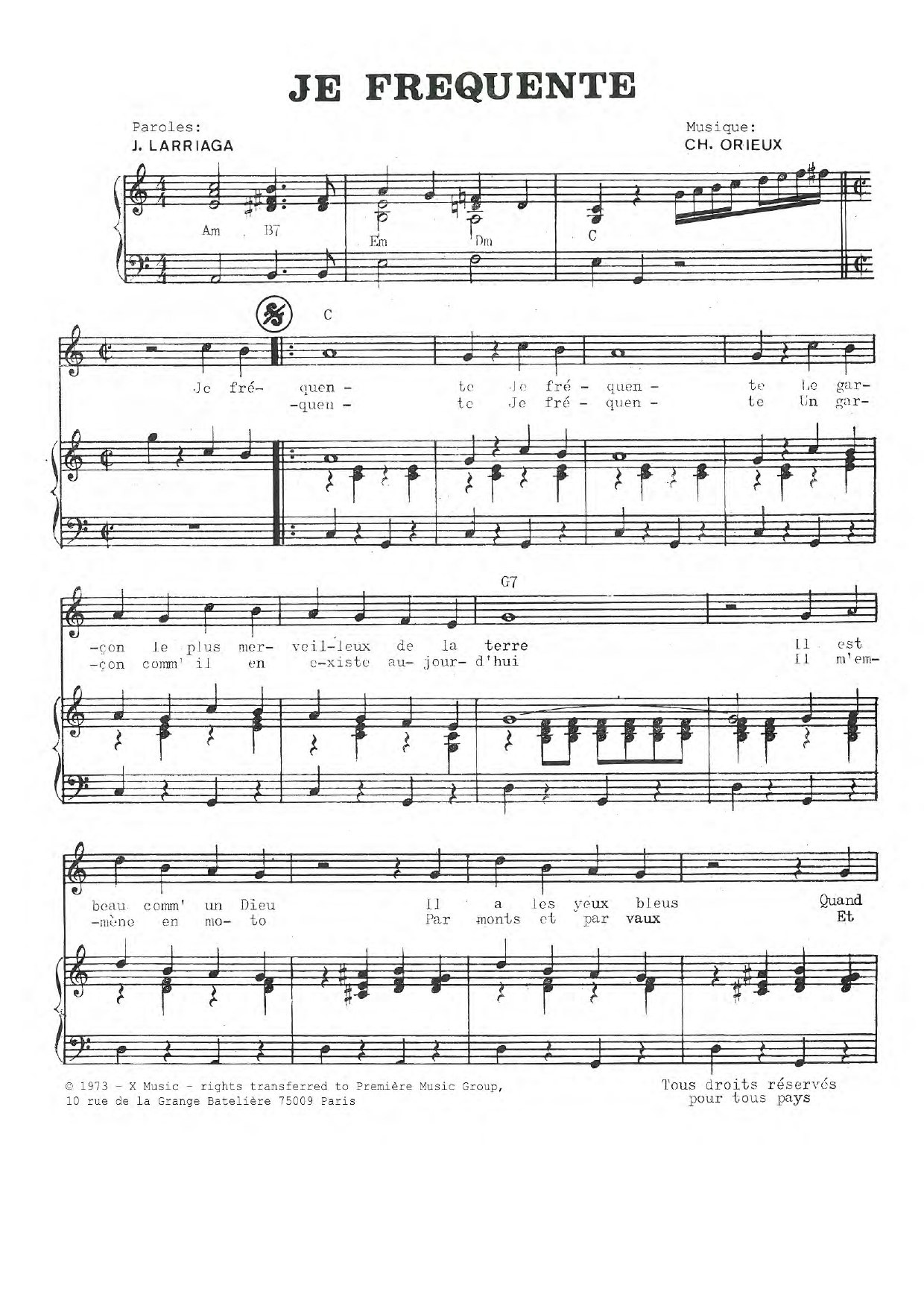 Charlotte Julian Je Frequente Sheet Music Notes & Chords for Piano & Vocal - Download or Print PDF