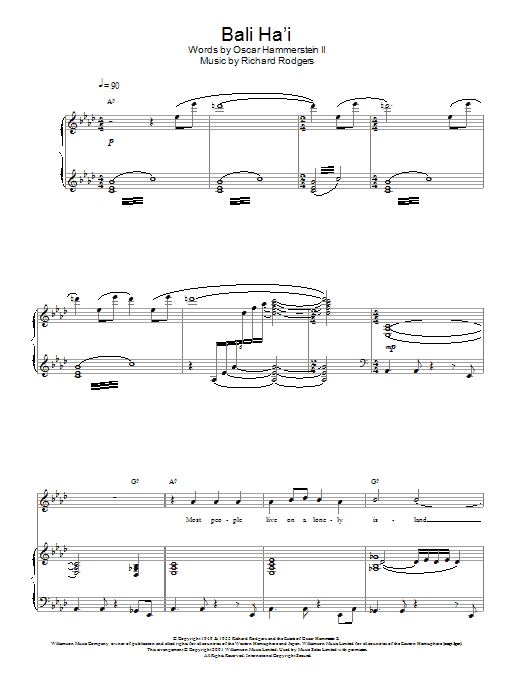 Preview Charlotte Church Bali Ha'i Classical sheet music, notes and chords for Piano, Vocal & Guitar, SKU: 21674 Bali Ha'i sheet music