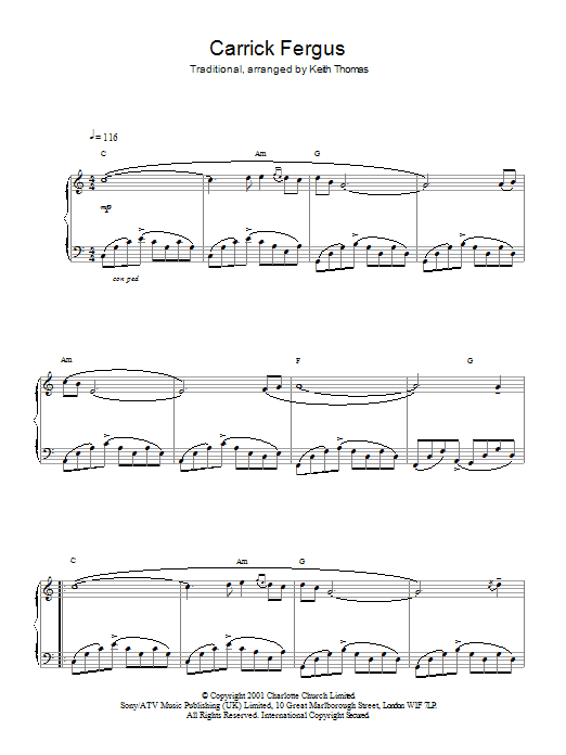 Preview Charlotte Church Carrick Fergus Classical sheet music, notes and chords for Piano, Vocal & Guitar (Right-Hand Melody), SKU: 21679 Carrick Fergus sheet music