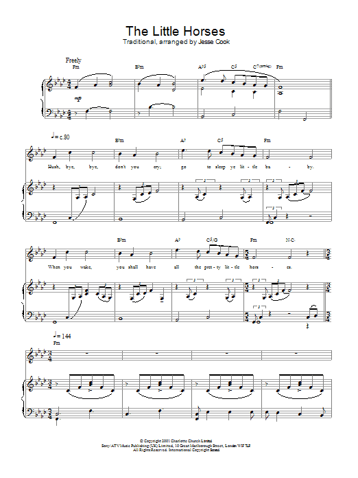 Preview Charlotte Church The Little Horses Classical sheet music, notes and chords for Piano, Vocal & Guitar, SKU: 21676 The Little Horses sheet music