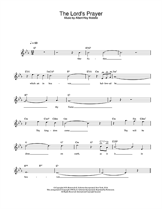 Preview Charlotte Church The Lord's Prayer Post-1900 sheet music, notes and chords for Melody Line, Lyrics & Chords, SKU: 25162 The Lord's Prayer sheet music