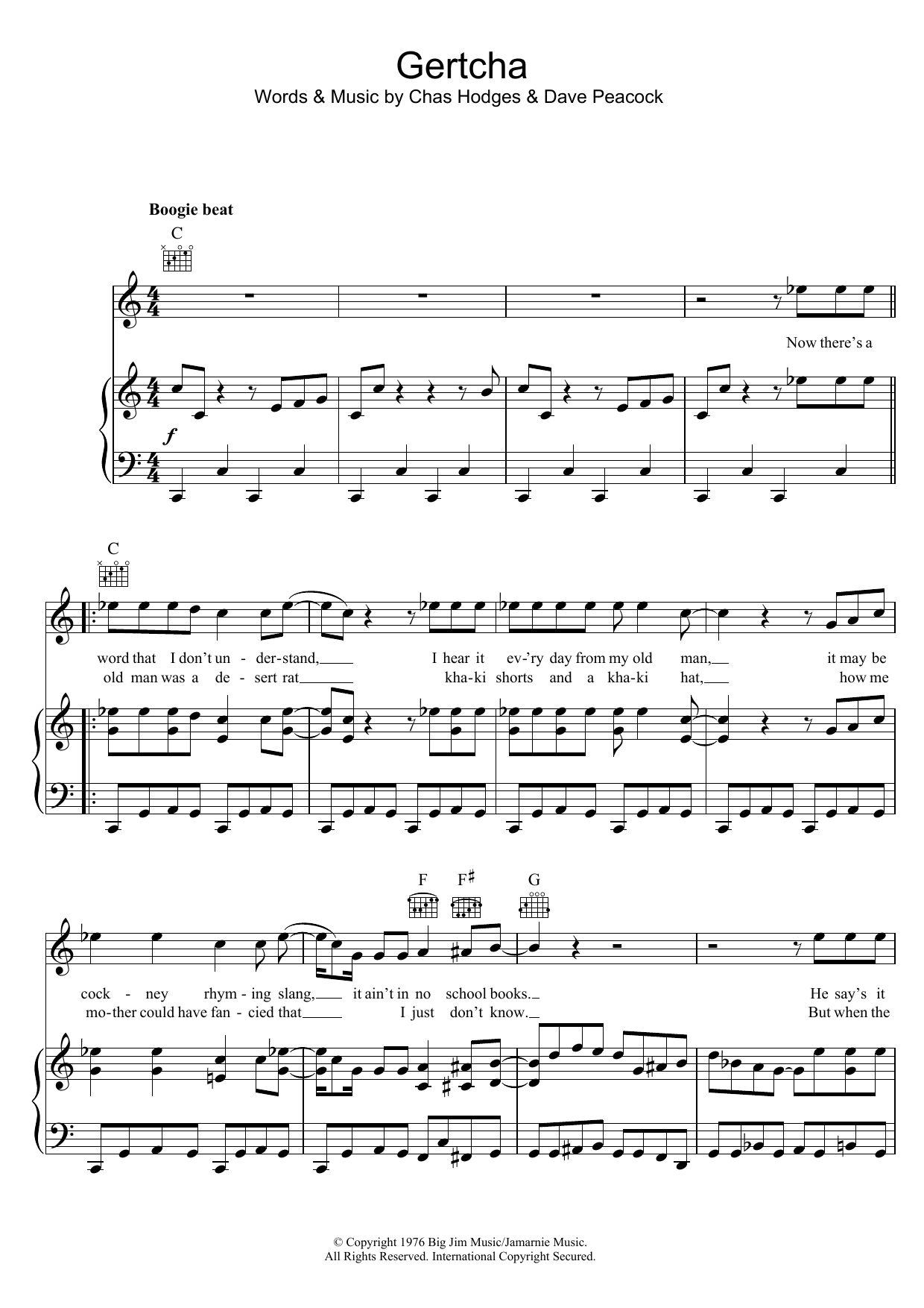 Chas & Dave Gertcha Sheet Music Notes & Chords for Piano, Vocal & Guitar (Right-Hand Melody) - Download or Print PDF