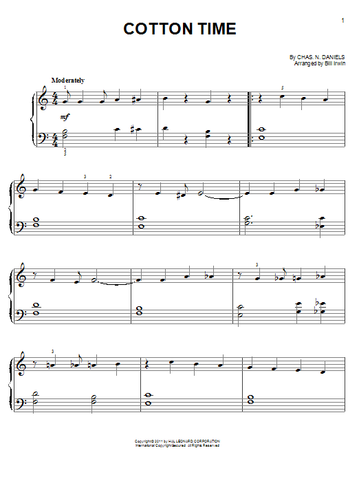 Chas. N. Daniels Cotton Time Sheet Music Notes & Chords for Easy Piano - Download or Print PDF