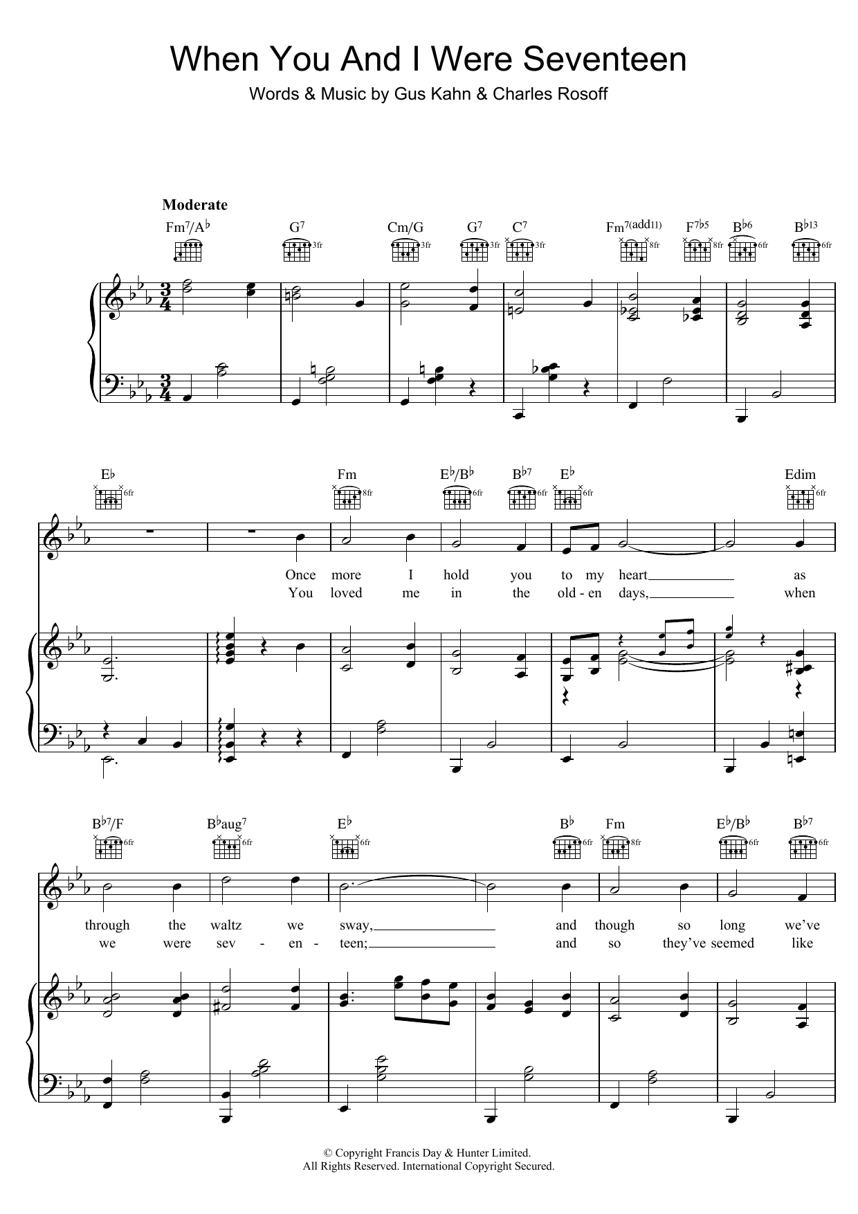 Chas Rosoff When You And I Were Seventeen Sheet Music Notes & Chords for Piano, Vocal & Guitar (Right-Hand Melody) - Download or Print PDF