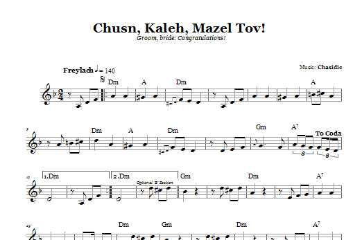 Chasidic Chusn, Kaleh, Mazal Tov! (Groom, Bride: Congratulations!) Sheet Music Notes & Chords for Melody Line, Lyrics & Chords - Download or Print PDF