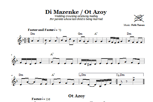 Chasidic Di Mazinke/Ot Azoy (Wedding Crowning Ceremony Medley) Sheet Music Notes & Chords for Melody Line, Lyrics & Chords - Download or Print PDF