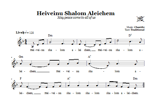 Chasidic Heiveinu Shalom Aleichem (May Peace Come To All Of You) Sheet Music Notes & Chords for Melody Line, Lyrics & Chords - Download or Print PDF