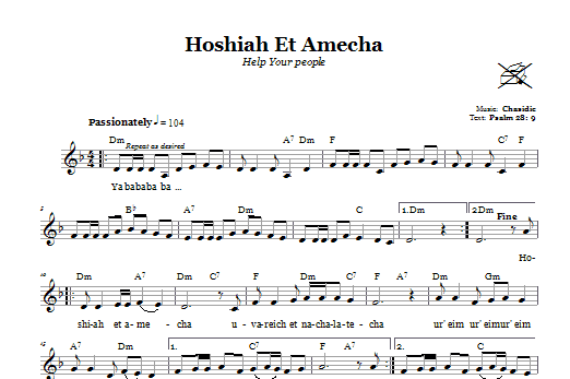 Chasidic Hoshiah Et Amecha (Help Your People) Sheet Music Notes & Chords for Melody Line, Lyrics & Chords - Download or Print PDF